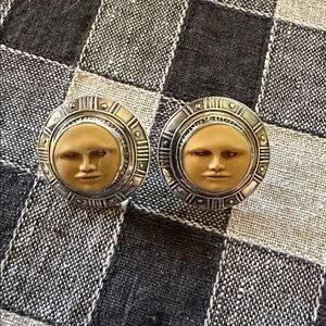 VintageTabra Sterling Silver Aztec Moon  Face Design Stud Earrings